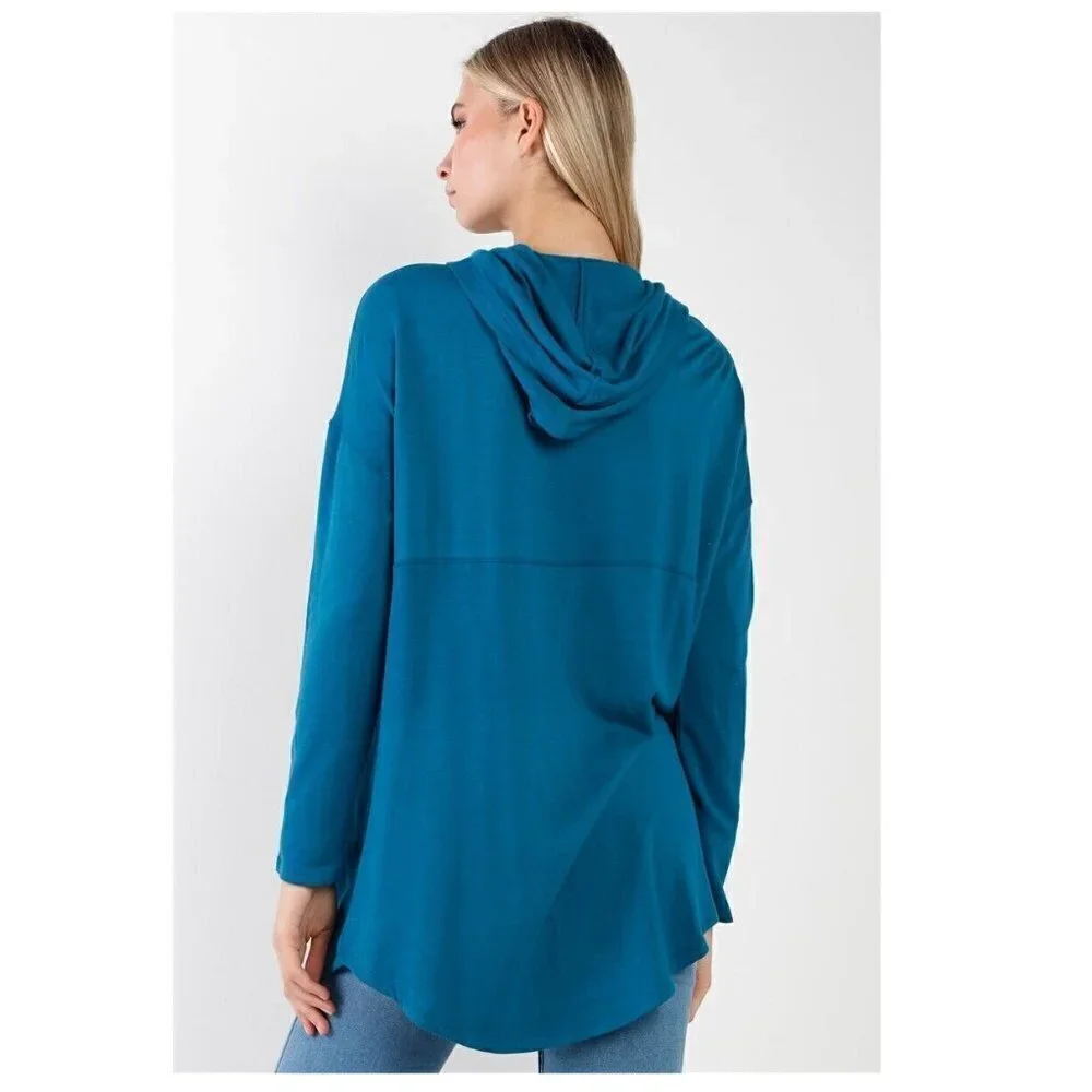 Womens Long Sleeve Open Front Hooded Cardigan Soft Comfortable Blue Sizes S M L